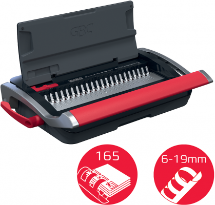 Masina de indosariat GBC CombBind CB15, manuala, cu spire din plastic, A4, 15/165 coli, negru-argintiu